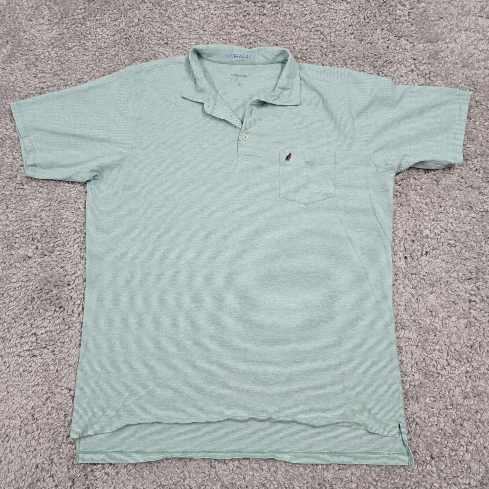 B Draddy Mens‎ Pima Cotton Polo Shirt Size L Green Stripe Golf Casual Classic